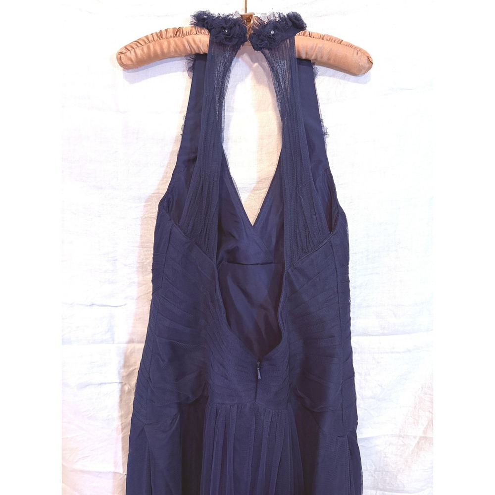 Alfred Angelo Navy Blue Mesh Halter Gown Floral Applique Formal Dress - Picture 6 of 10